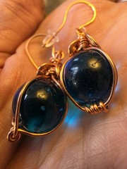 1/2+ inch Teal Blue Translucent Pools Of Light Healing Pure USA Copper Earrings