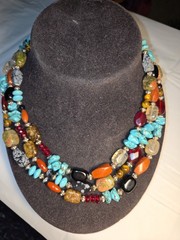 Southwestern Boho Layered Statement Necklace Faux Turquoise Jasper Coral Style