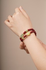Double-Strand Red Buddhist Prayer Bead Bracelet with Cinnabar-Inspired Design