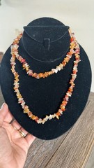 Natural Carnelian Gemstone Chip Bead Long Necklace