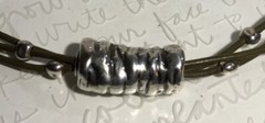 Silpada N1481 925 Sterling Textured Tubular & Green Leather Necklace 17+2” 12g