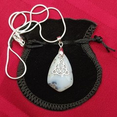 DENDRITIC AGATE PENDANT TRIQUETRA CHARM WICCAN PAGAN CELTIC NORSE NECKLACE