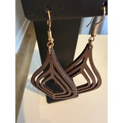 Brown Wooden Teardrop Dangle Earrings Boho Cutout Lightweight Statement