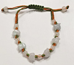Hand Woven Carved White Jade Piggy Charm Sliding Knot Bracelet Zodiac Animals