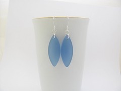 Sea Glass Earrings Ocean Blue Silver Plated USA Handmade Jewelry Resort Hawaii