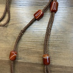 Natural Carnelian Agate Round Pendant Woven Cord Necklace With Barrel Beads