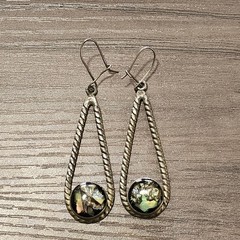 Vintage Alpaca Silver & Abalone Teardrop Dangle Earrings