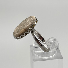 Natural Fossilized Coral Oval Stone Silver Tone Adjustable Handmade Ring