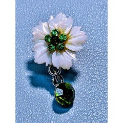 Silver Necklace Earrings Set Floral Green Y-Drop Crystal Leaf White Mother Pearl