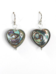 Abalone Earrings Paua Shell 16mm Heart 925 Sterling Silver Iridescent 1.25″