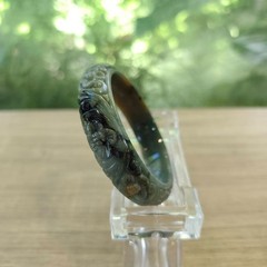 Natural Burmese Jade Bangle Carved Flowers Yellow Green Black Inner 57 mm