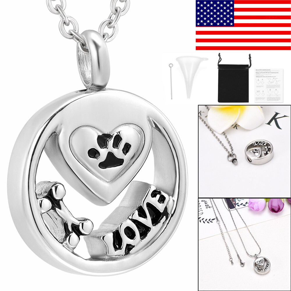 Paw Print Memorial Ash Jewelry Cremation Jewelry Urn Necklace Dog’s Ash Jewelry