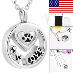 Paw Print Memorial Ash Jewelry Cremation Jewelry Urn Necklace Dog’s Ash Jewelry