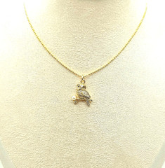 Owl Necklace Pendant CZ Pearl Accent Dainty Gold Plated Adjustable Chain Animal