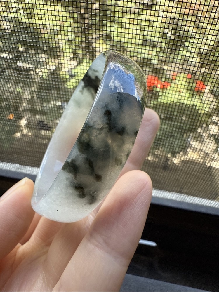 Grade A Untreated Myanmar Burma Jadeite Bangle 53 Mm 純天然翡翠A貨 冰飄花 意境水墨