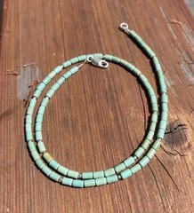 Green Turquoise 925 Necklace 18in. Dainty 3x5mm tubes / Stabilized Hubei