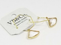 VB&Co Artisan Made Gold Tone Glass Hexagon Hoop Dangle Wire Earrings