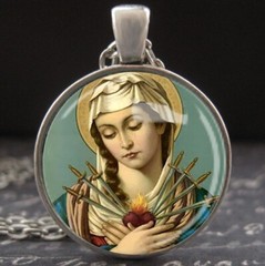 Vintage Art Seven Sorrows of the Virgin Mary Necklace Catholic Medal Madonna New