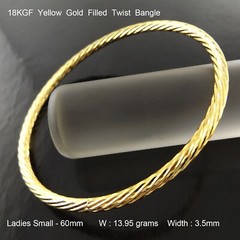 Bangle Real 18KGF Yellow Gold Filled Solid Twist Bracelet Ladies Small Sz 60mm