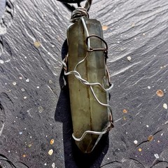 Smoky Quartz Point Crystal Pendant Wire Wrapped Copper Silver Jewelry Morion 2”