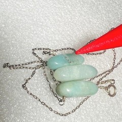 Sterling Silver Green Stone Necklace 3 Natural Polished Semi Precious Gems READ