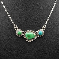 Sonoran Gold Turquoise Sterling Silver Necklace 17-19″ Bar 3 Stone Southwestern