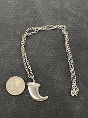 Big Silver Colored Tooth Teeth Vintage 24” NOS pendant necklace