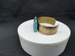 SIGNED JAN MICHAELS SAN FRANCISCO CUFF HAMMERED BRASS TURQUOISE BRACELET
