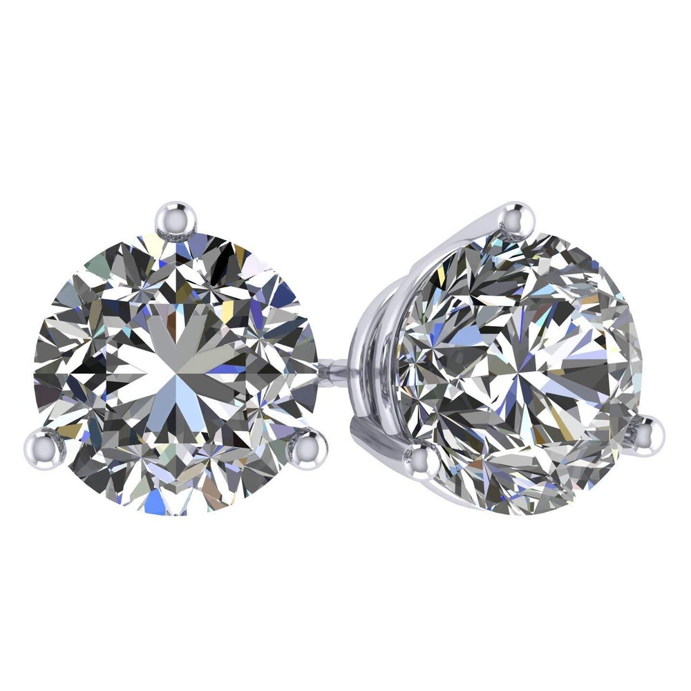 3 Prong Zirconia Stud Earrings, Stainless Steel Posts & Silver, Hypoallergenic