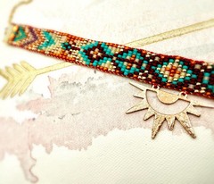 OOAK Artisan Handmade Beaded Choker Necklace Woven Seed Bead Boho Sun Charm New