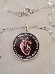 Sterling Silver 925 Pendant Necklace Edgar Allan Poe Quote Anatomical Red Heart