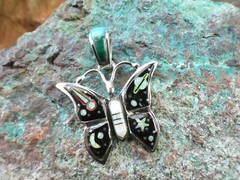 Butterfly Galaxy Night Sky Sterling Silver 925 Gemstone Micro Inlay Pendant AM87