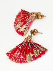 Vintage Japanese Fan Origami Earrings Washi Paper Red