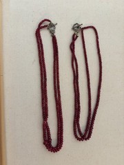 2 Multi Strand Garnet Necklaces with Silver Clasps. Artisan style vintage