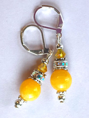 yellow JADE & Crystal Ring DROP earring SP LEVERBACK handcrafted XX