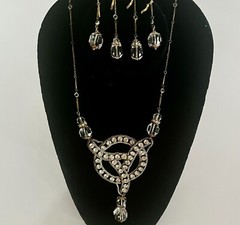 Stunning Antique Edwardian Paste, Rhinestone Necklace & Earrings, Bridal, Gold