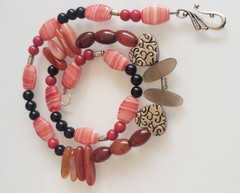 Carnelian Agate Smokey Quartz and Heart Necklace Gemstone Necklace S-Hook 20.5″