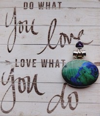Natural Azurite In Malachite Sterling Silver Slider Pendant With Amethyst Bail