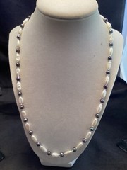 Handmade Freshwater Biwa Baroque White Pearl & Gray Pearl Necklace 22”