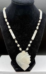 Vintage Hand Carved Native American Chief Translucent Stone Necklace Spiral Bead