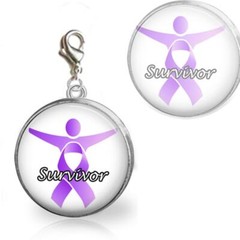 Purple Ribbon Domestic Abuse Survivor Support Glass Dome Clip On Charm Handmade