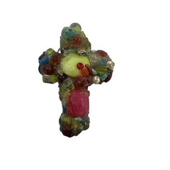 Tiffany Lee Designs Handmade Cross Pendant Semi Precious Stones Y2K Art