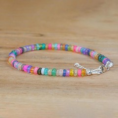 Multifire Opal Silver Bracelet Fire Opal Beaded Bracelet October Birthstone