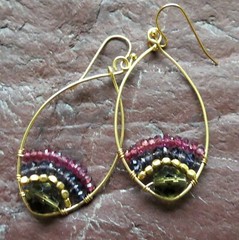 Smoky Quartz Amethyst Garnet Gemstone Wire Wrap earring gold diamond oval hoops