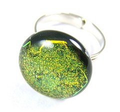 DICHROIC Glass Cocktail RING Adjustable Silver 3/4″ 20mm Bright Gold Brass Dot