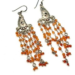Vintage 90s Orange Faux Carnelian Chandelier Dangle Earrings