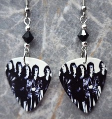 Scorpions Group Picture Guitar Pick Earrings with Black Swarovski Crystals