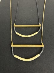 Sculptural Heishi U Necklace with Brass Bar on 27″ Chain