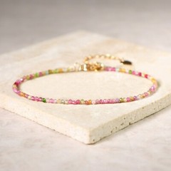 Natural Watermelon Tourmaline Healing Reiki Crystal Minimalist Dainty Bracelet