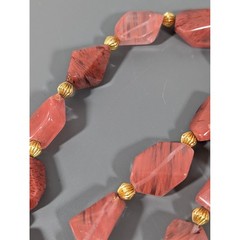 Deep Peach Faceted Glass Bead Necklace 34 Inch Gold Tone Links Long Statement